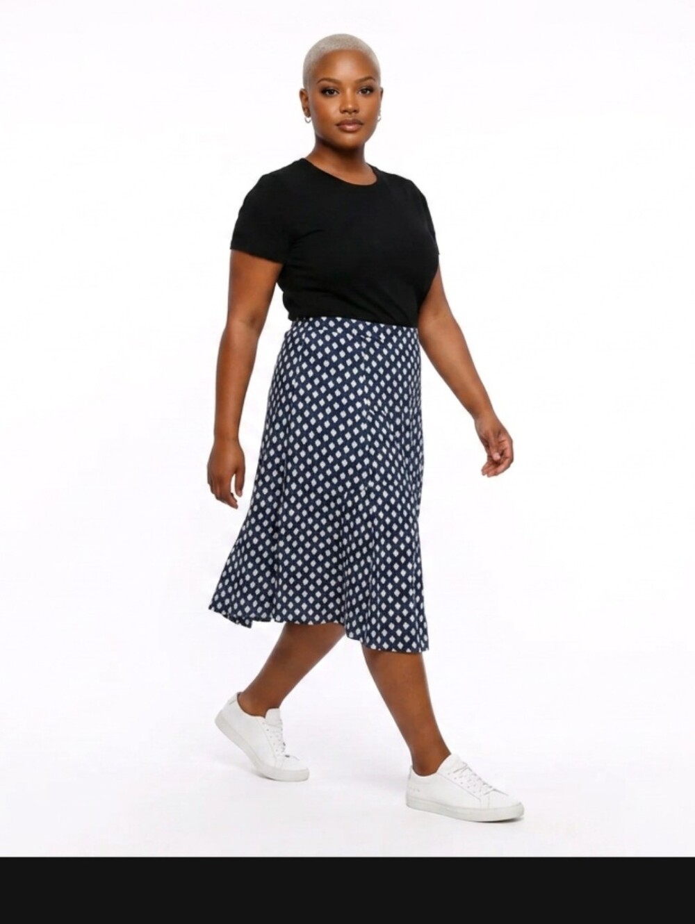 Brooks Brothers Navy & White Geometric Print Midi Skirt Classic A-Line